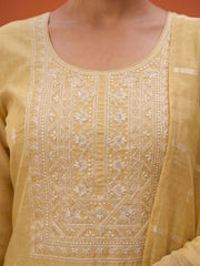 Women Ethnic Motifs Embroidered Chanderi Cotton Kurta with Trousers & Dupatta