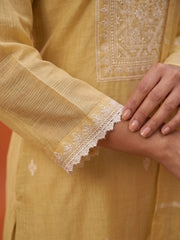 Women Ethnic Motifs Embroidered Chanderi Cotton Kurta with Trousers & Dupatta
