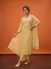 Women Ethnic Motifs Embroidered Chanderi Cotton Kurta with Trousers & Dupatta