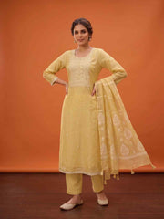 Women Ethnic Motifs Embroidered Chanderi Cotton Kurta with Trousers & Dupatta