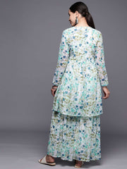 Floral Printed Round Neck Tunic With Sharara