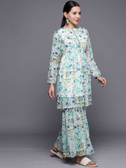 Floral Printed Round Neck Tunic With Sharara