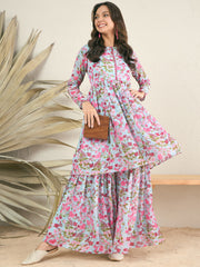 Floral Printed & Mirror Work Top With Sharara Co-Ords