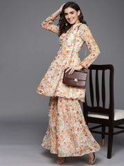 Floral Printed & Mirror Work Tunic With Sharara