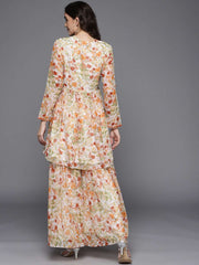 Floral Printed & Mirror Work Tunic With Sharara
