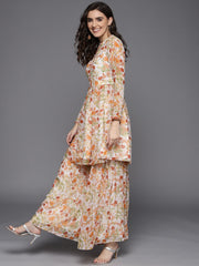 Floral Printed & Mirror Work Tunic With Sharara