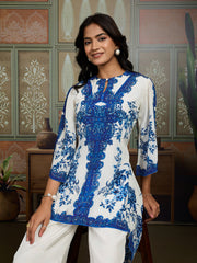 Floral Printed Beads & Stone-Studded Silk Tunic With Palazzo Co-Ords