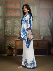 Floral Printed Beads & Stone-Studded Silk Tunic With Palazzo Co-Ords