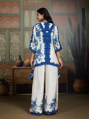 Floral Printed Beads & Stone-Studded Silk Tunic With Palazzo Co-Ords