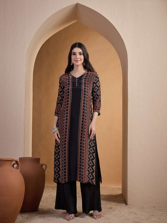 Women Ethnic Motifs Printed Regular Silk Crepe Kurta with Palazzos & With Dupatta