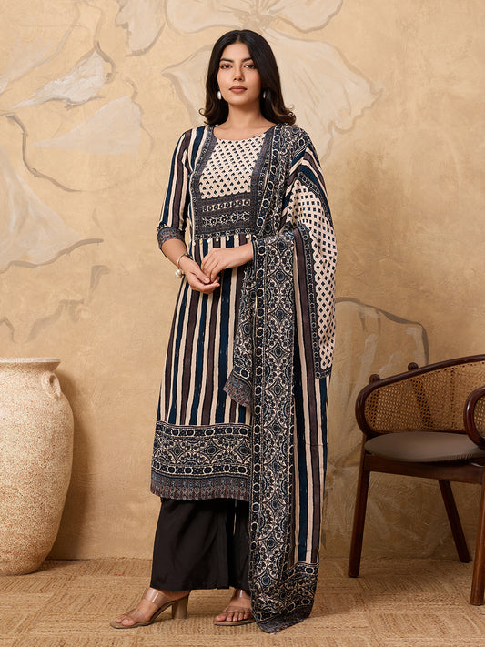 Women Printed Regular Sequinned Silk Crepe Kurta with Palazzos & With Dupatta