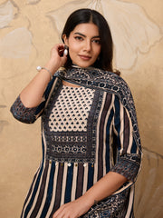 Women Printed Regular Sequinned Silk Crepe Kurta with Palazzos & With Dupatta