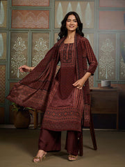 Women Ethnic Motifs Printed Regular Sequinned Silk Kurta with Palazzos & Dupatta