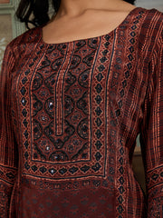 Women Ethnic Motifs Printed Regular Sequinned Silk Kurta with Palazzos & Dupatta