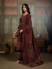 Women Ethnic Motifs Printed Regular Sequinned Silk Kurta with Palazzos & Dupatta
