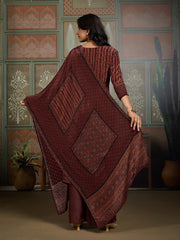 Women Ethnic Motifs Printed Regular Sequinned Silk Kurta with Palazzos & Dupatta