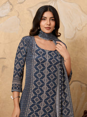 Women Printed Regular Silk Crepe Kurta with Palazzos & With Dupatta