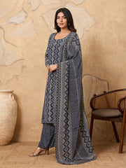 Women Printed Regular Silk Crepe Kurta with Palazzos & With Dupatta