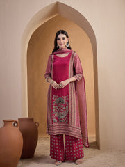 Women Ethnic Motifs Embroidered Regular Mirror Work Silk Crepe Kurta with Palazzos & With Dupatta