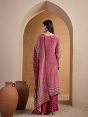 Women Ethnic Motifs Embroidered Regular Mirror Work Silk Crepe Kurta with Palazzos & With Dupatta