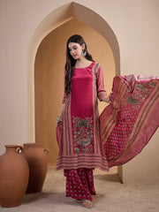 Women Ethnic Motifs Embroidered Regular Mirror Work Silk Crepe Kurta with Palazzos & With Dupatta