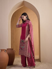 Women Ethnic Motifs Embroidered Regular Mirror Work Silk Crepe Kurta with Palazzos & With Dupatta