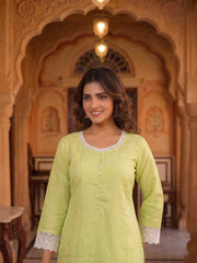 Women Ethnic Motifs Embroidered Regular Thread Work Chanderi Cotton Kurta with Trousers & With Dupatta