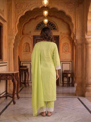 Women Ethnic Motifs Embroidered Regular Thread Work Chanderi Cotton Kurta with Trousers & With Dupatta