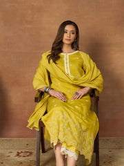 Women Ethnic Motifs Embroidered Regular Thread Work Chanderi Cotton Kurta with Trousers & With Dupatta