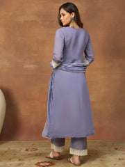 Women Ethnic Motifs Embroidered Regular Thread Work Chanderi Cotton Kurta with Trousers & With Dupatta