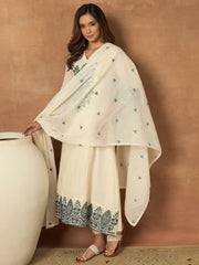Women Floral Thread Embroidered A-Line Kurta & Trouser with Dupatta