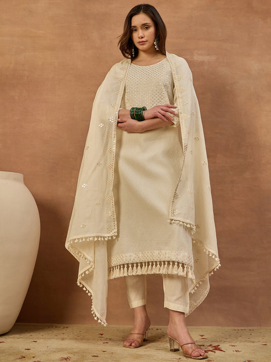 Women Ethnic Motifs Regular Sequinned Kurta with Trousers & With Dupatta