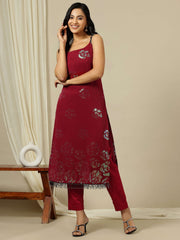 Floral Embellished Sequinned Shoulder Straps Georgette A-Line Kurta