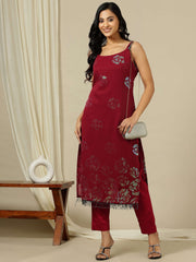 Floral Embellished Sequinned Shoulder Straps Georgette A-Line Kurta