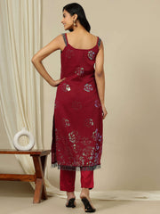 Floral Embellished Sequinned Shoulder Straps Georgette A-Line Kurta