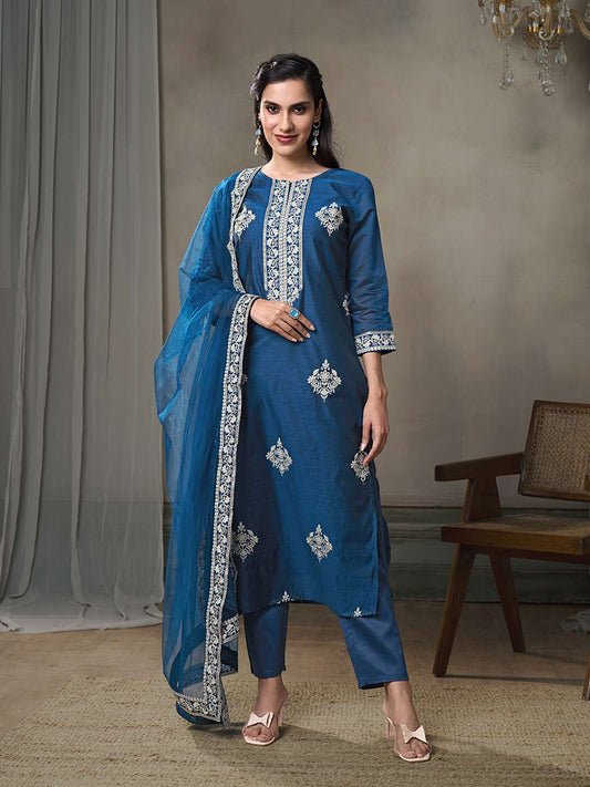 Women Ethnic Motifs Embroidered Kurta with Trouser & Dupatta