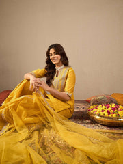 Women Floral Zari Embroidered Yoke Design Kurta Set with Dupatta