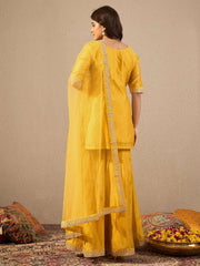 Women Floral Zari Embroidered Yoke Design Kurta Set with Dupatta