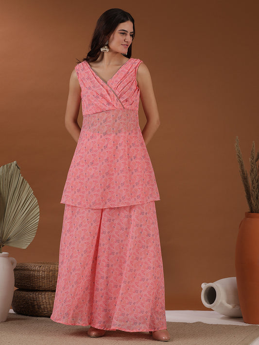 Women Pink Bandhani Printed Kurta with Palazzos