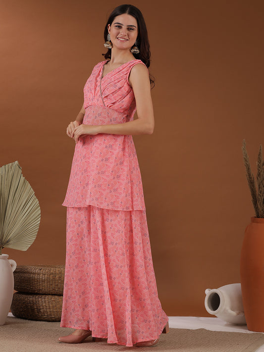 Women Pink Bandhani Printed Kurta with Palazzos