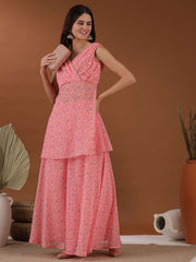 Women Pink Bandhani Printed Kurta with Palazzos