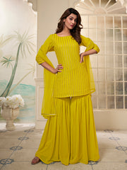 Women Embroidered Regular Kurta with Sharara & With Dupatta