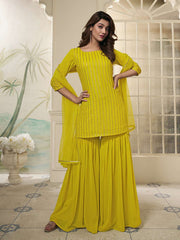 Women Embroidered Regular Kurta with Sharara & With Dupatta