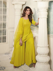 Women Embroidered Regular Kurta with Sharara & With Dupatta