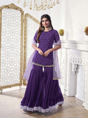 Women Ethnic Motifs Embroidered Regular Sequinned Kurta with Sharara & With Dupatta