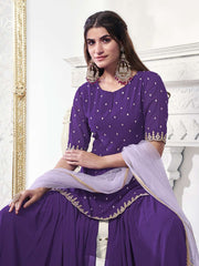 Women Ethnic Motifs Embroidered Regular Sequinned Kurta with Sharara & With Dupatta