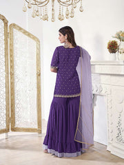 Women Ethnic Motifs Embroidered Regular Sequinned Kurta with Sharara & With Dupatta