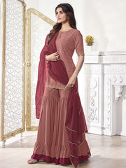 Women Floral Thread Sequinned Embroidered Kurta, Palazzos & Dupatta Set