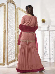 Women Floral Thread Sequinned Embroidered Kurta, Palazzos & Dupatta Set