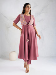 Ethnic Motifs Embroidered A Line Thread Work Kurta With Trousers